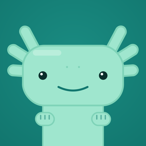 Arwise app icon: a friendly mint-green axolotl on a teal background
